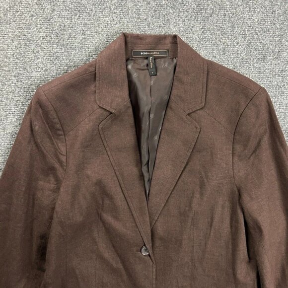 BCBGMaxazria Blazer Womens Medium Brown Jacket Linen Blend Adults - Picture 3 of 10